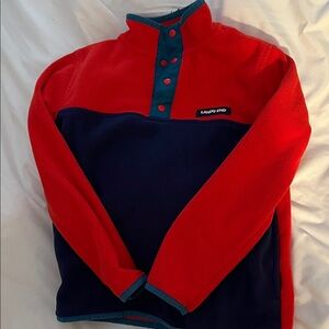 Lands' End Vibrant Red and Navy Fleece Top